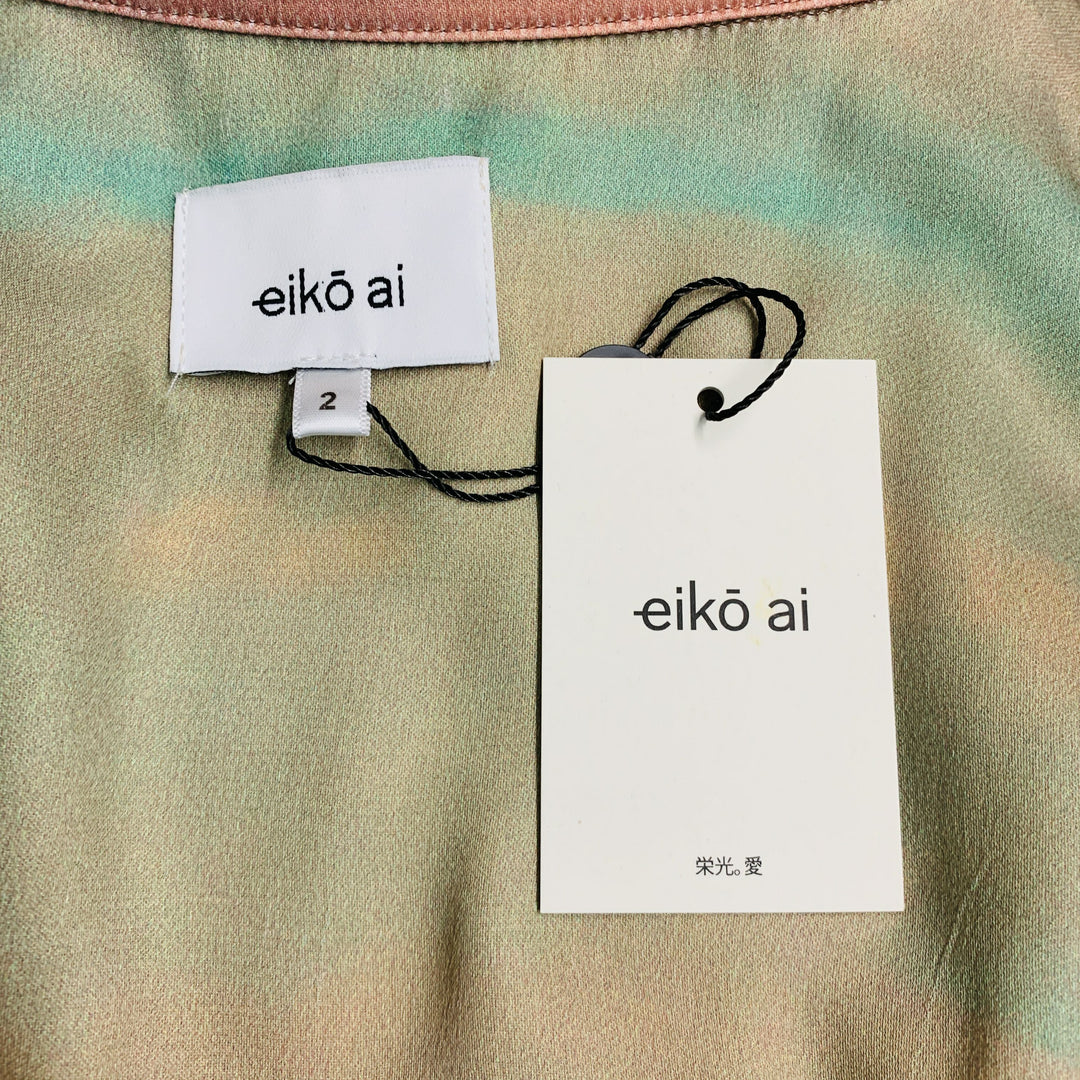 EIKO AI Size 2 Orange Green Viscose Marbled Oversized Shirt