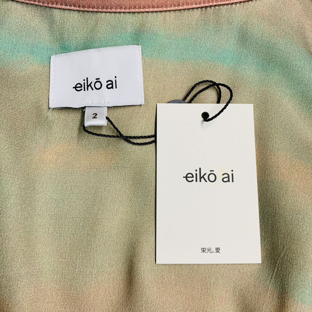 EIKO AI Size 2 Orange Green Viscose Marbled Oversized Shirt