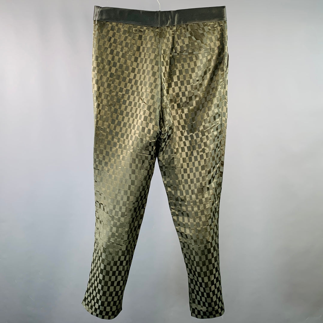 HAIDER ACKERMANN Size 32 Olive Checkered Linen Silk Cropped Casual Pants