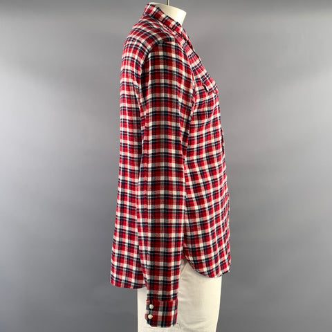 JOHN VARVATOS Size L Red Navy & Cream Plaid Cotton Long Sleeve Shirt