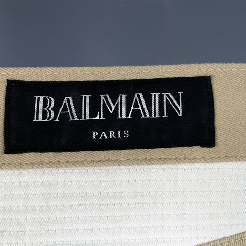 BALMAIN Size 28 Beige Black White Cotton Blend Skinny Biker Jeans