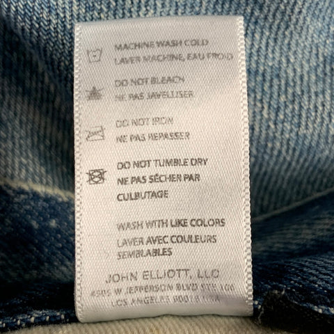 JOHN ELLIOTT Size 34 Blue Distressed Cotton Blend Button Fly Jeans