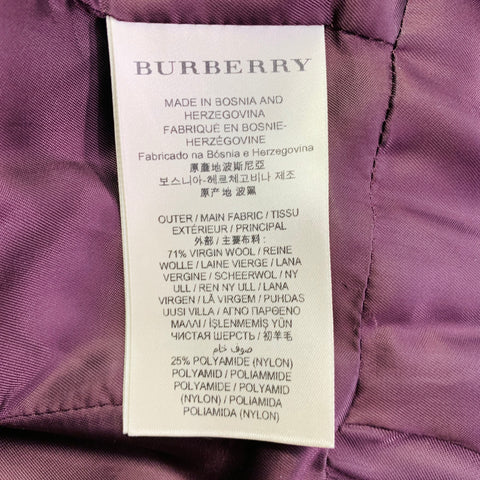 BURBERRY BRIT Size 4 Burgundy Virgin Wool Blend Single Breasted Coat