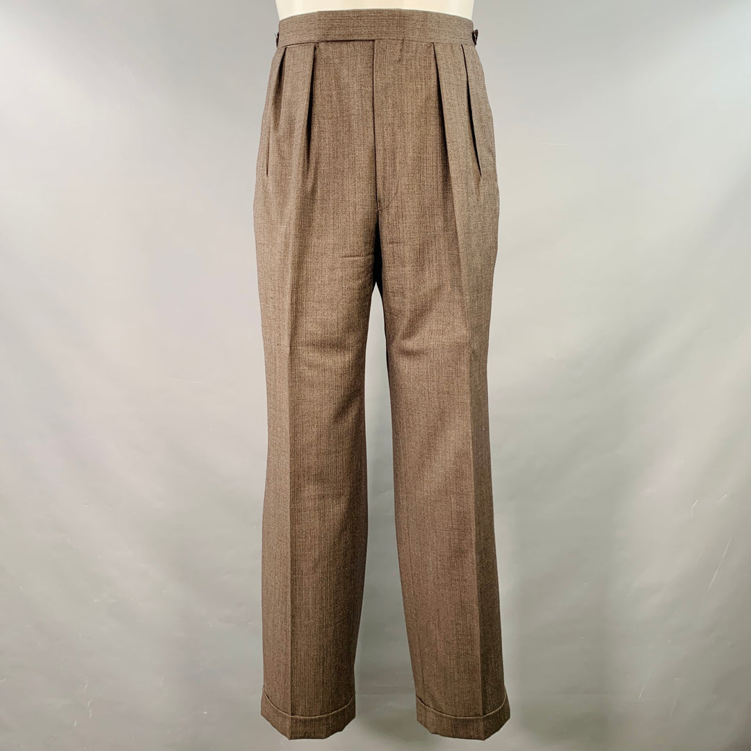 RALPH LAUREN Size 38 Regular Brown Black Nailhead Wool Double Breasted Suit