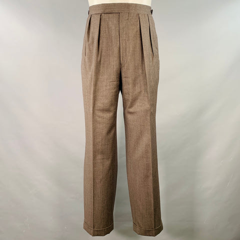 RALPH LAUREN Size 38 Regular Brown Black Nailhead Wool Double Breasted Suit