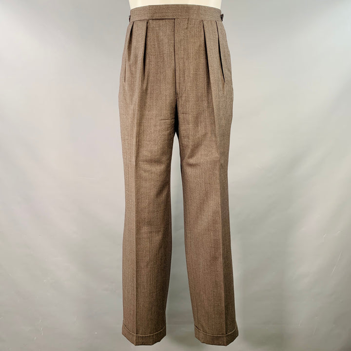 RALPH LAUREN Size 38 Regular Brown Black Nailhead Wool Double Breasted Suit