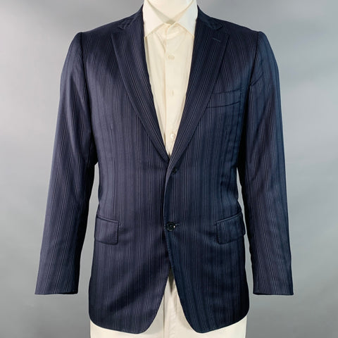ISAIA Size 42 Regular Navy Grey Pinstripe Wool Notch Lapel Sport Coat