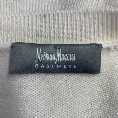 NEIMAN MARCUS Size S Beige Black Cashmere Polka Dot Crew Neck Pullover
