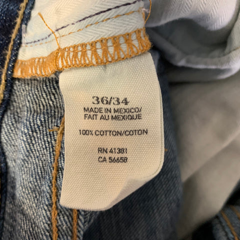 RALPH LAUREN Size 36 Blue Distressed Cotton Straight Jeans