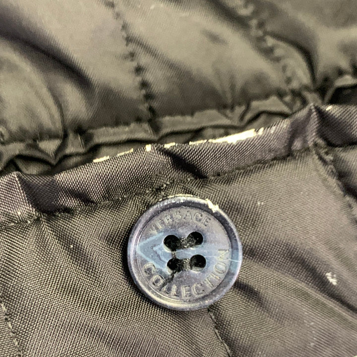 VERSACE Size 46 Navy Black Virgin Wool Blend Epaulets Jacket