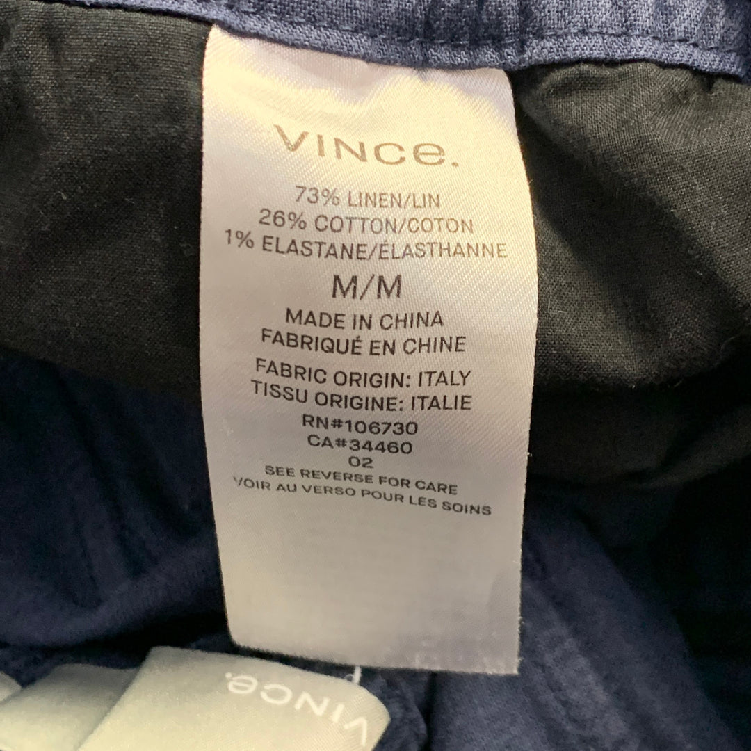 VINCE Size M Blue Linen Blend Elastic Waistband Cargo Shorts