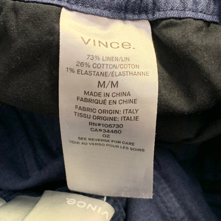 VINCE Size M Blue Linen Blend Elastic Waistband Cargo Shorts