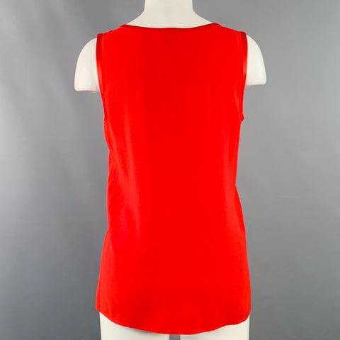 YVES SAINT LAURENT Size M Red Silk Crepe Sleeveless Casual Top
