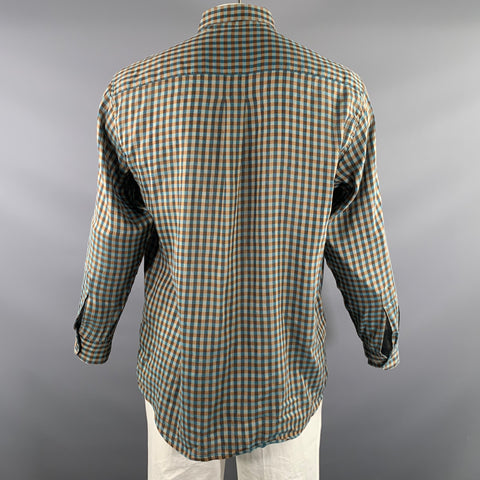 ERMENEGILDO ZEGNA Size L Orange Blue & Grey Checkered Long Sleeve Shirt