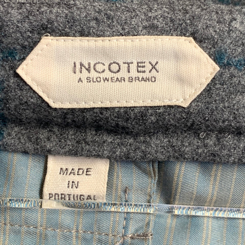 Pantalon de costume INCOTEX taille 32, motif fenêtre, laine plissée, coupe ajustée, gris sarcelle