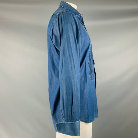 BERGDORF GOODMAN Size L Indigo Cotton Tuxedo Long Sleeve Shirt