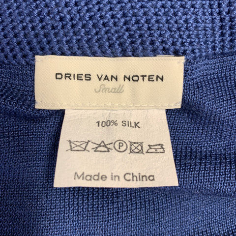 DRIES VAN NOTEN Size S Blue Silk Knit Cross Back Bodysuit Casual Top