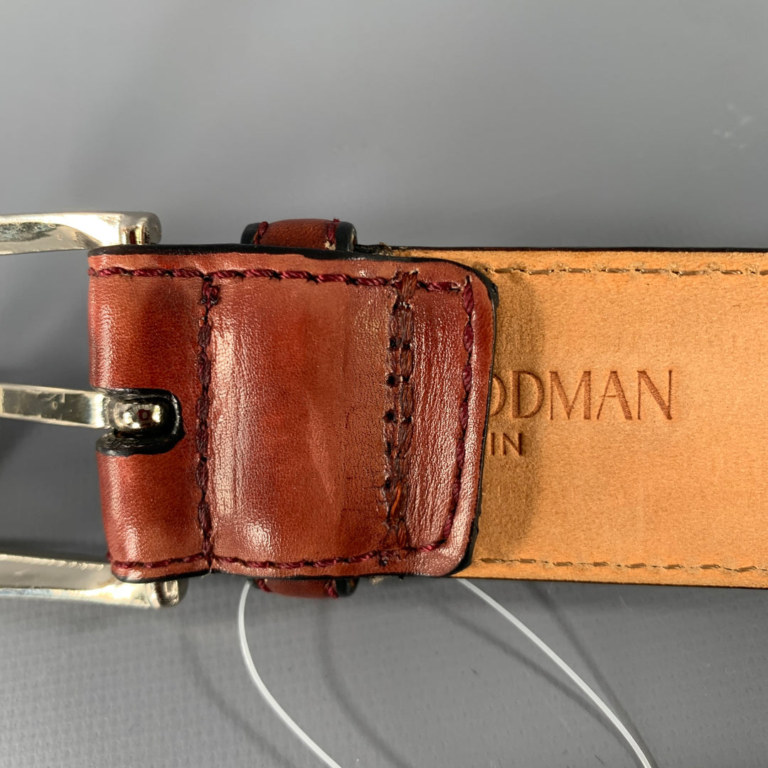 BERGDORF GOODMAN Size 34 Burgundy Silver Leather Belt