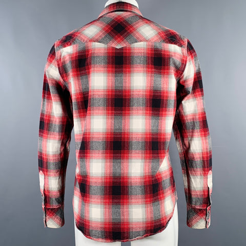 NUMBER (N)INE Size M Red White Plaid Cotton Patch Pockets Long Sleeve Shirt