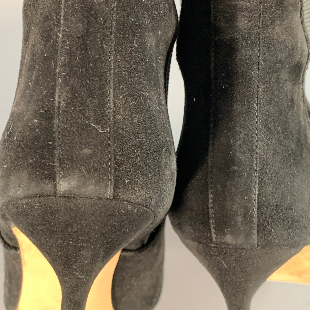 MANOLO BLAHNIK Size 8.5 Black Suede Pull On Pointed Toe Stiletto Boots