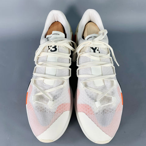 Y-3 Size 12 White Black Orange Color Block Mesh Lace-Up Sneakers