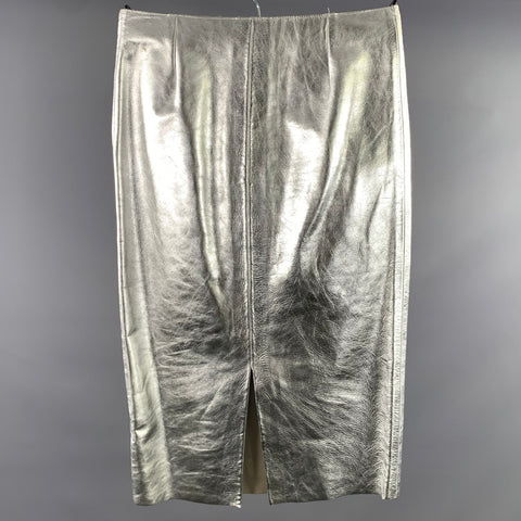 MAJE Size 34 Silver Leather Shimmer Calfskin Pencil Skirt