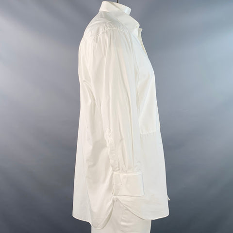 ERMENEGILDO ZEGNA Size XL White Textured Cotton French Cuff Tuxedo Long Sleeve Shirt