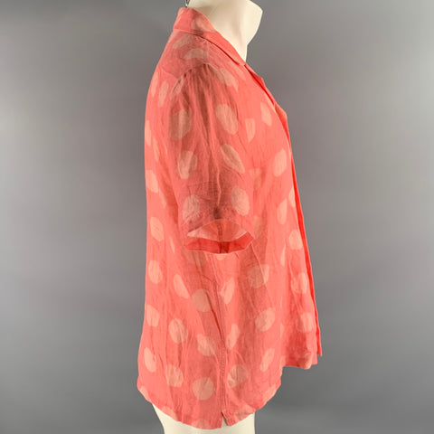 FOLK Size M Pink Polka Dot Linen Camp Short Sleeve Shirt