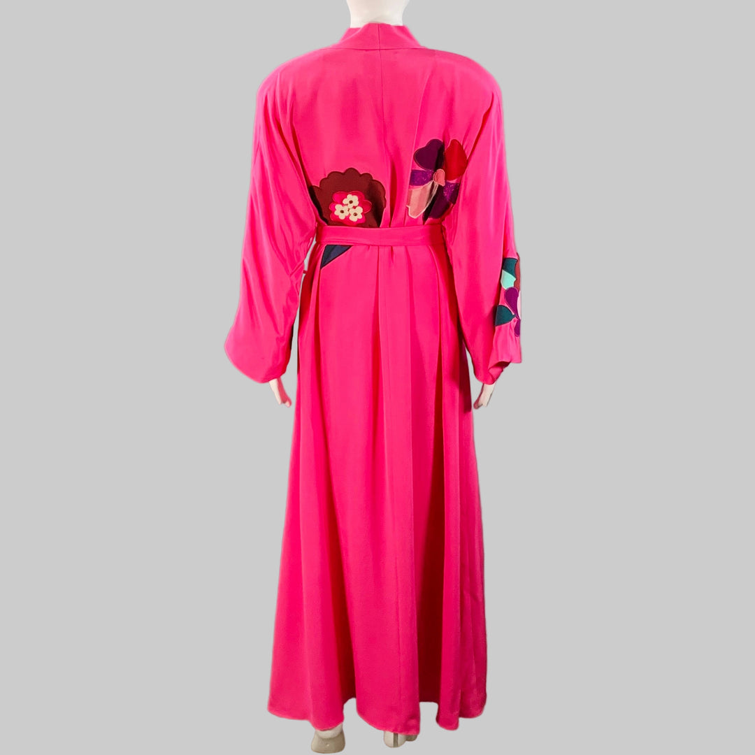 DOLCE & GABBANA Size 4 Pink Multi Color Silk Applique Belted Maxi Dress