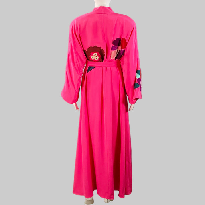 DOLCE & GABBANA Size 4 Pink Multi Color Silk Applique Belted Maxi Dress