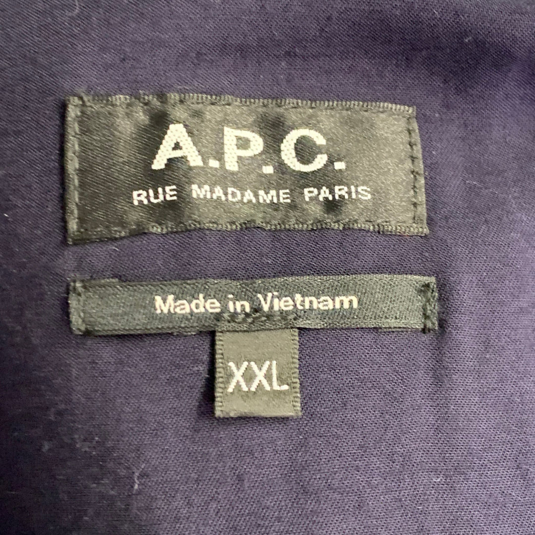 A.P.C. Size XXL Blue Contrast Stitch Waxed Cotton Trucker Jacket