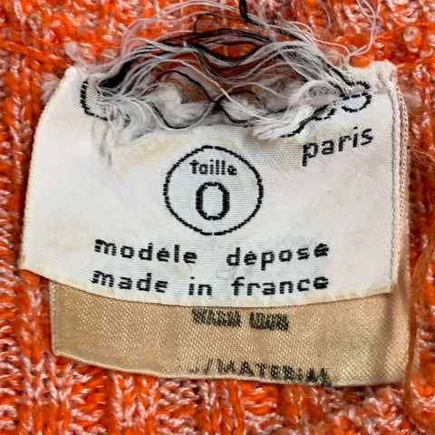 COURREGES Size XS Orange White Acrylic Cotton Ribbed Short Sleeve Casual Top