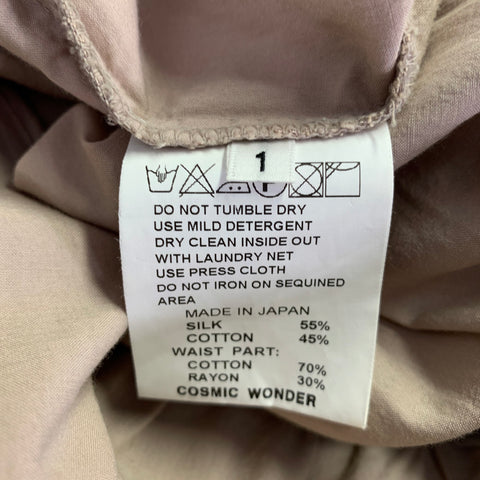 COSMIC WONDER Taille S Kaki Beige Robe Oversize Brodé en Soie Coton