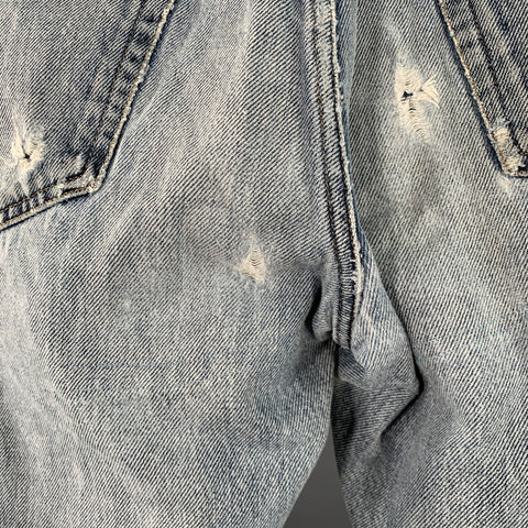 GUCCI Size 34 Blue Distressed Cotton Tapered Button Fly Jeans