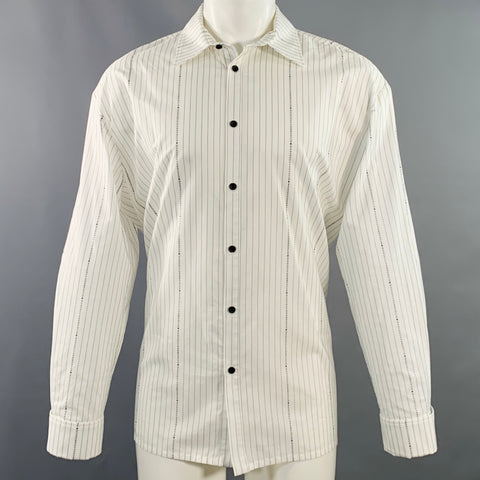 MARCELL VON BERLIN Size 36 White Black Logo Pinstripe Cotton Oversized Long Sleeve Shirt