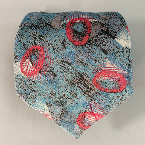VALENTINO One Size Blue Red Abstract Silk Tie
