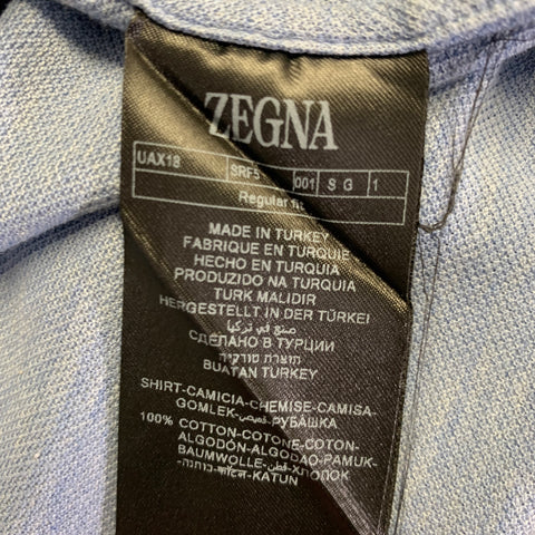 ZEGNA Size S Blue Heather Cotton Button Down Long Sleeve Shirt