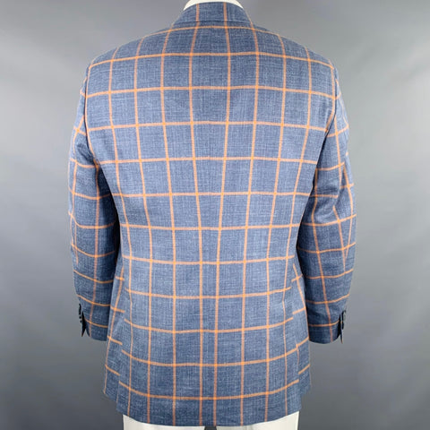 ROBERT TALBOTT Size 42 Blue Orange Window Pane Notch Lapel Sport Coat