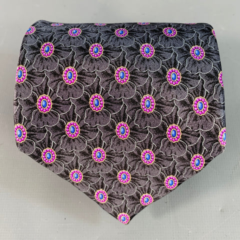 FABERGE Grey Purple Abstract Floral Silk Tie