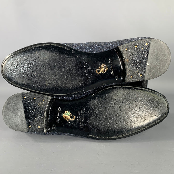 JIMMY CHOO Size 9 Thame Grey Black Glitter Leather Slip On Loafers