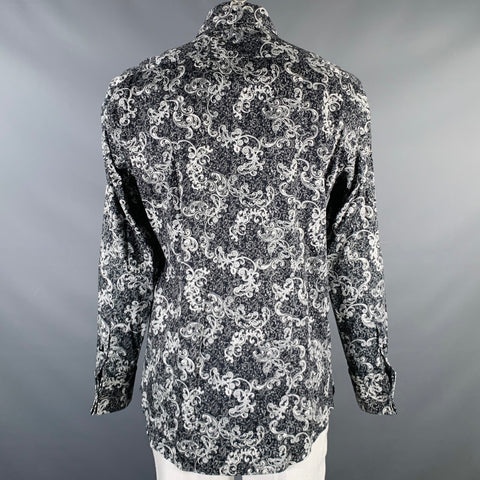 BILLIONAIRE COUTURE Size XL Black White Print Cotton Blend Long Sleeve Shirt