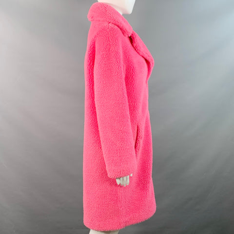 STAND STUDIO Size XS Camille Cocoon Pink Polyester Faux Fur Notch Lapel Coat