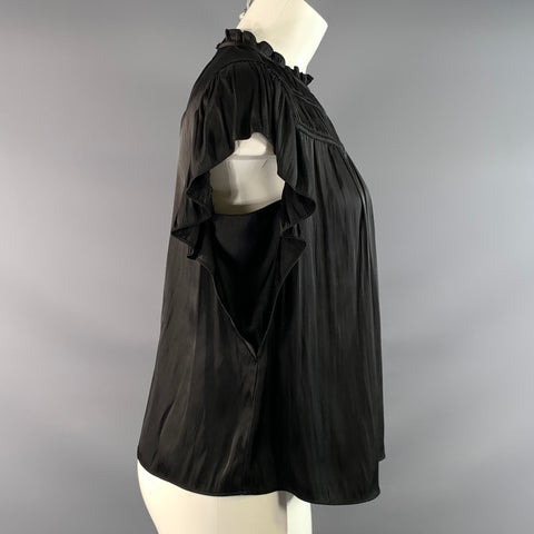 JOIE Size M Black Polyester Ruched Blouse