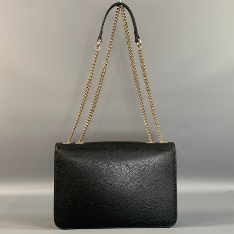 GUCCI Black Gold Pebble Grain Leather Cross Body Shoulder Handbag