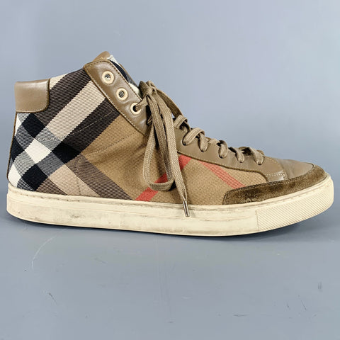 BURBERRY Size 8 Beige Black Plaid Canvas High Top Sneakers