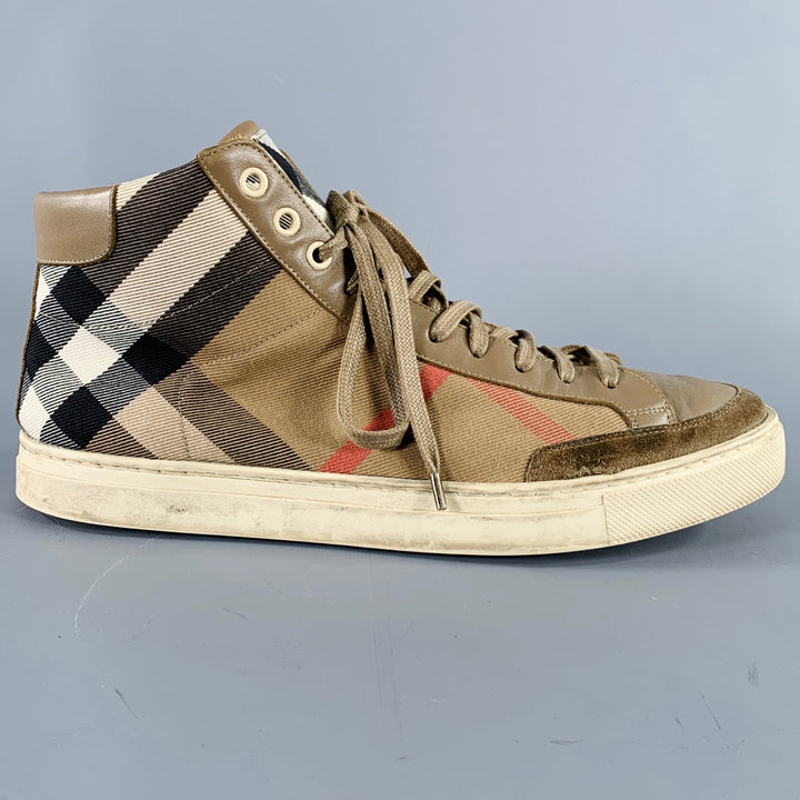 BURBERRY Size 8 Beige Black Plaid Canvas High Top Sneakers