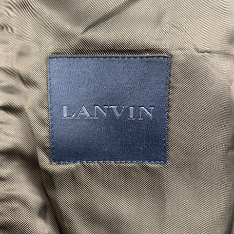 LANVIN Size 40 Black & Blue Silk Shawl Collar Sport Coat