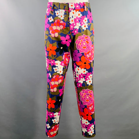 MR TURK Size 40 Pink Multi Color Floral Cotton Blend Notch Lapel Suit
