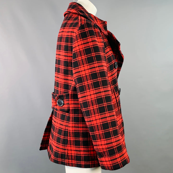 MARC by MARC JACOBS Size M Red Black Wool Blend Plaid Double Breasted Coat