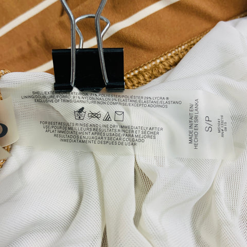 CHARLIE Size S Brown White Stripe Polyester Blend Gold Buttons Swim Trunks